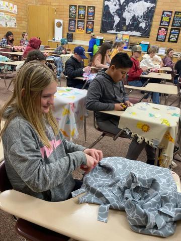 students making blankets
