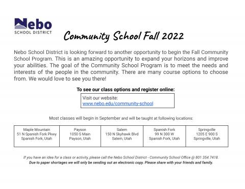 Community School Fall 2022 Information